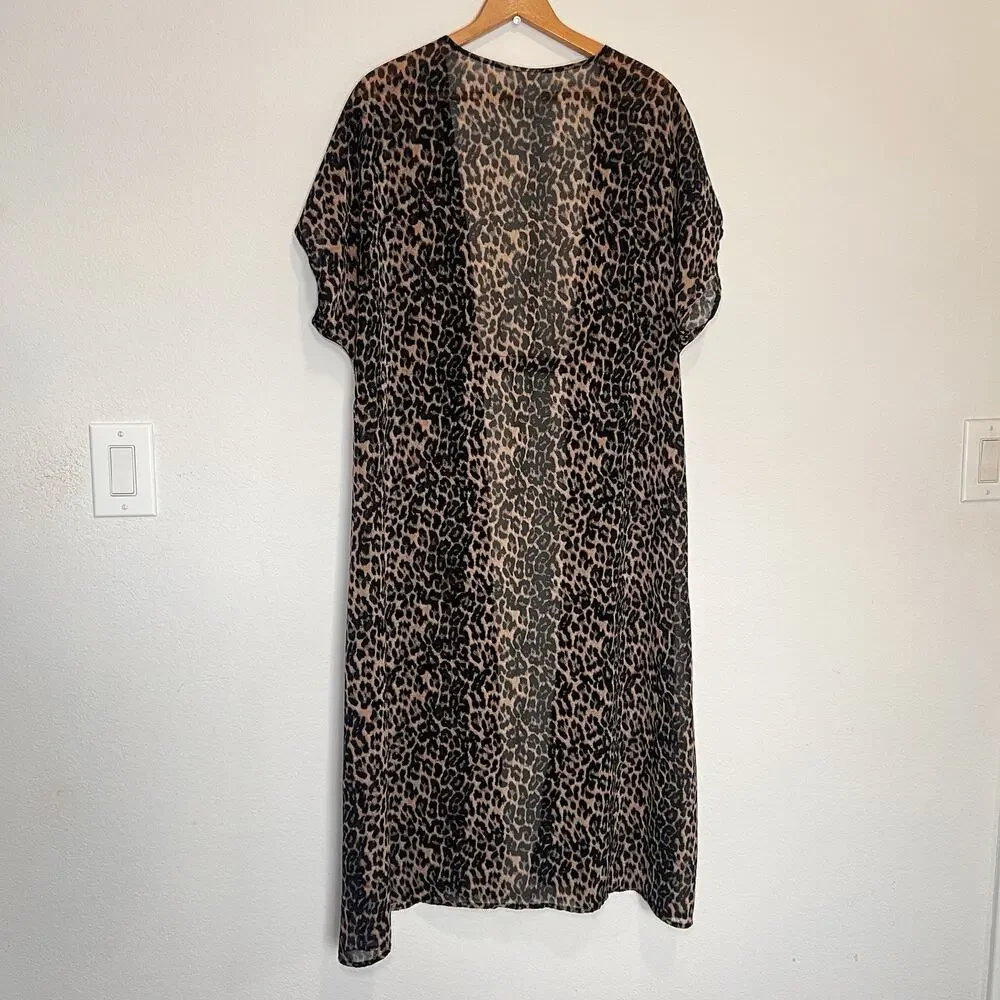 Swim Cover Ups Size L Black, Navy, Leopard Sheer Long Kimono Resortwear Lot Of 3
